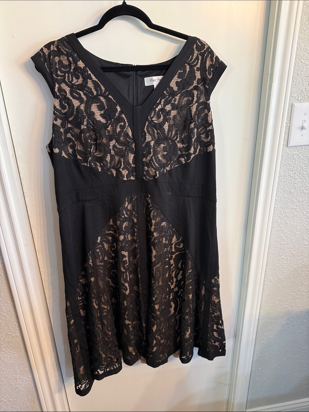 Ever Pretty Black Lace Dress with Nude Underlay -Worn Once